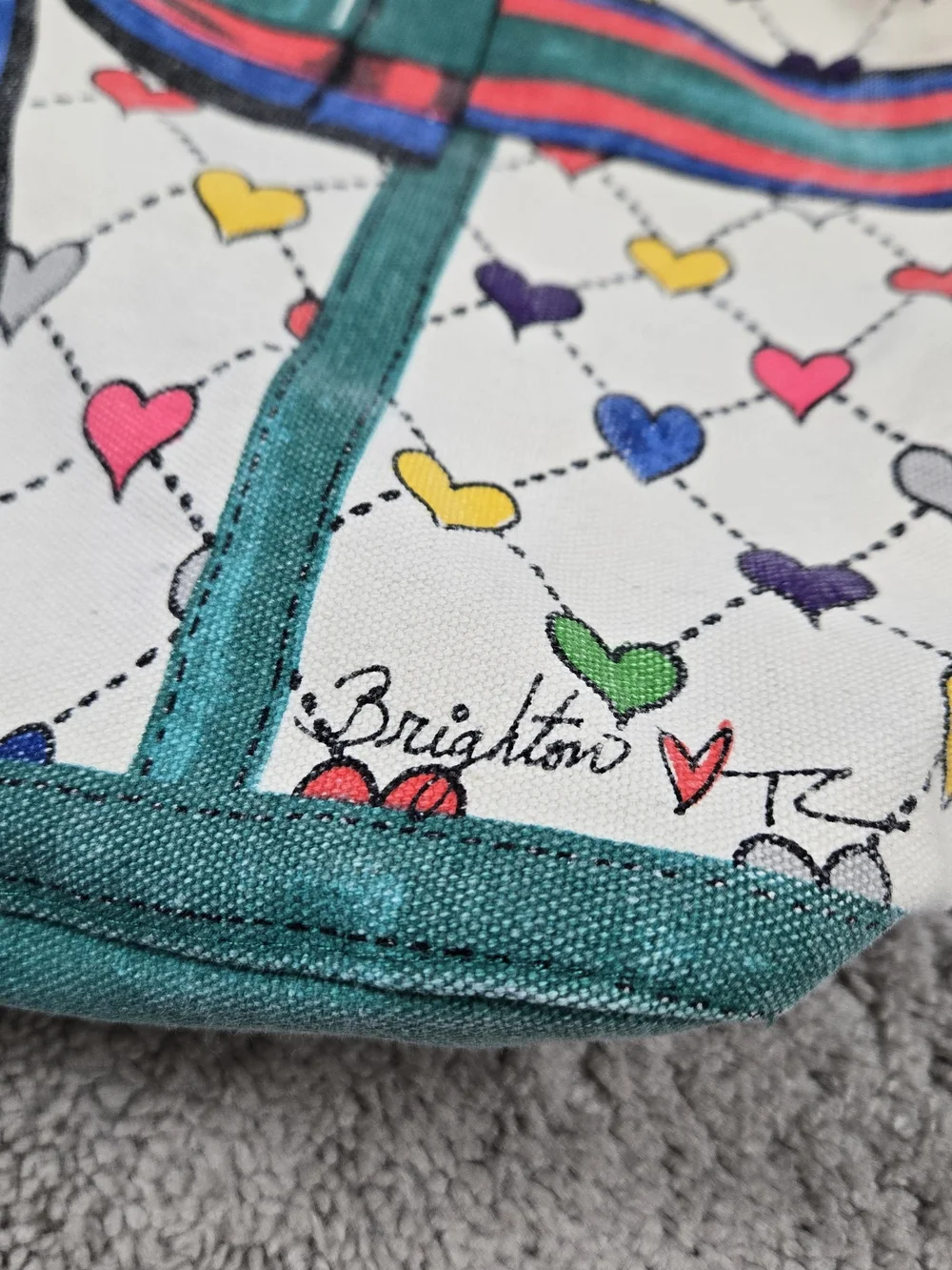 Brighton Love & Joy Canvas Shopping Tote Bag Tom Clancy Design Hearts Colorful